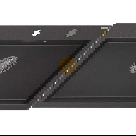 Mexen Elix lavello da cucina in granito 1-vasca 800 x 500 mm, nero maculato, sifone dorato - 6527801005-76-G