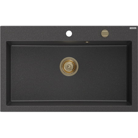 Mexen Elix zlewozmywak granitowy 1-komorowy 800 x 500 mm, czarny nakrapiany, syfon złoty - 6527801005-76-G