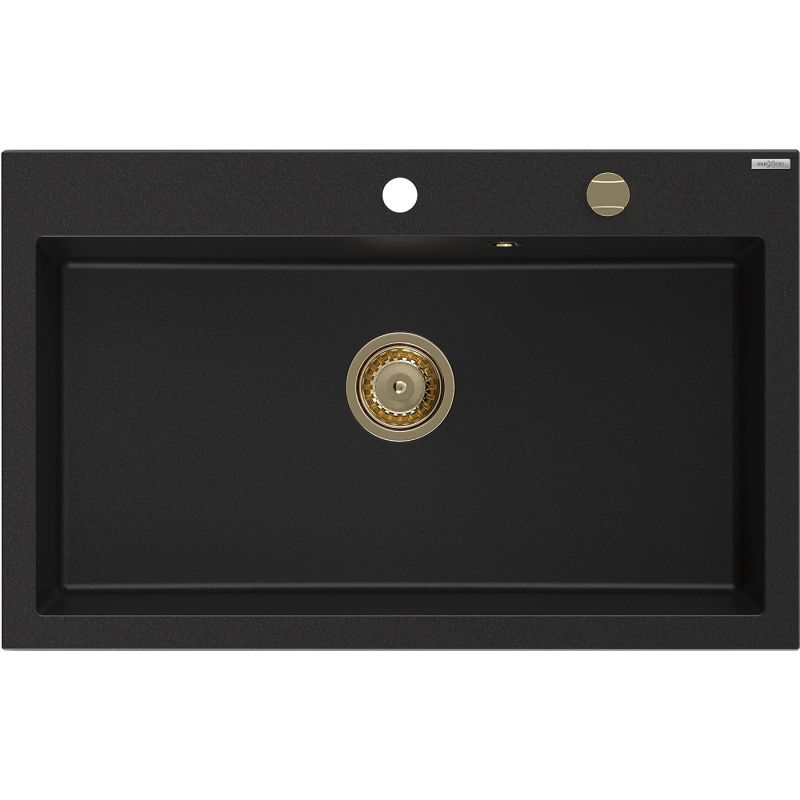 Mexen Elix granitdiskho 1-kammare 800 x 500 mm, svart, guld sifon - 6527801005-77-G