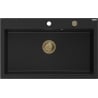 Mexen Elix granieten gootsteen met 1 bak 800 x 500 mm, zwart, gouden sifon - 6527801005-77-G