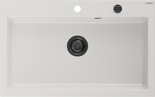 Mexen Elix lavello in granito a 1 vasca 800 x 500 mm, bianco, sifone nero - 6527801005-20-B