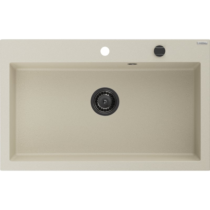Mexen Elix fregadero de granito de 1 seno 800 x 500 mm, beige, sifón negro - 6527801005-69-B