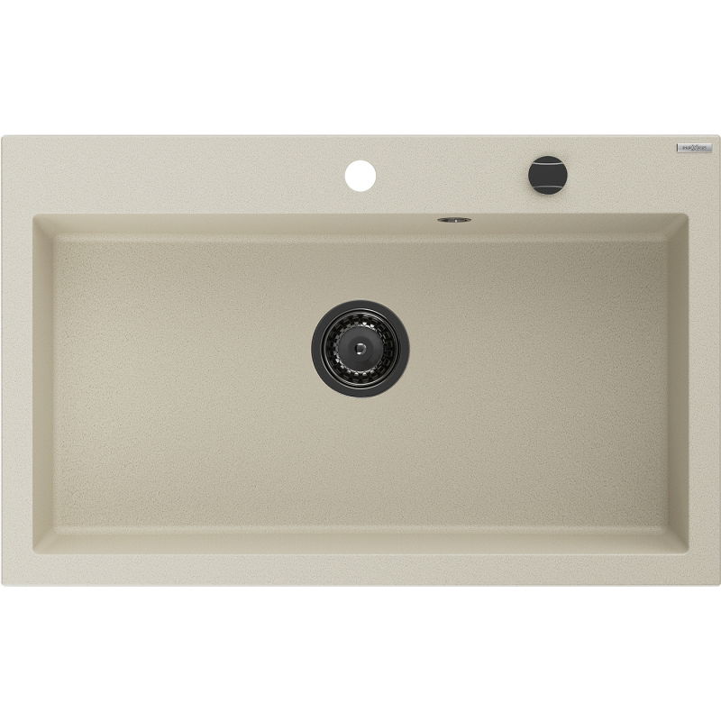 Mexen Elix νεροχύτης γρανίτης 1 διαμερίσματος 800 x 500 mm, μπεζ, σιφόνι μαύρο