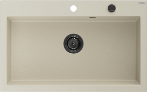 Mexen Elix Granitspüle 1-Becken 800 x 500 mm, beige, schwarzer Siphon - 6527801005-69-B