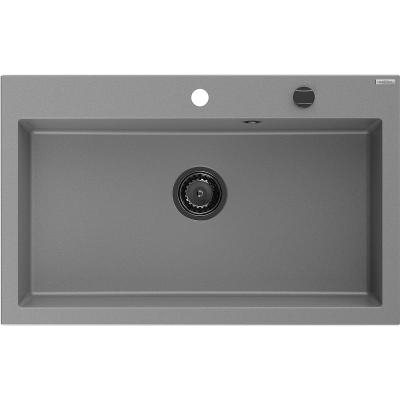 Mexen Elix granitni sudoper s jednom komorom 800 x 500 mm, sivi, crni sifon - 6527801005-71-B