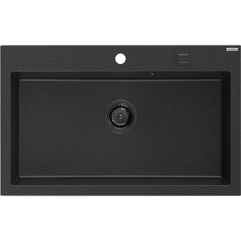 Mexen Elix fregadero de granito de 1 cubeta 800 x 500 mm, negro/plateado metálico, sifón negro - 6527801005-73-B