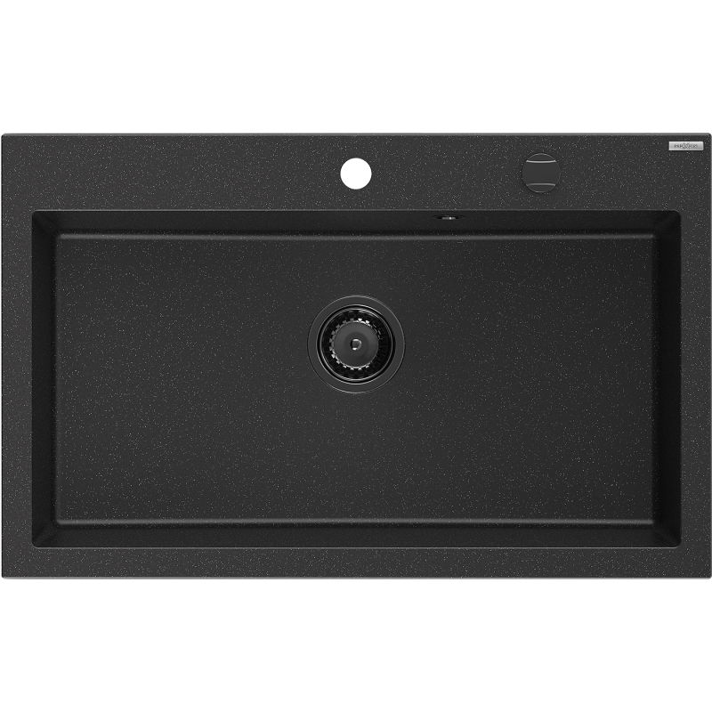 Mexen Elix Granitspüle 1-beckig 800 x 500 mm, schwarz/silber metallic, schwarzer Siphon - 6527801005-73-B