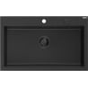 Mexen Elix lavello da cucina in granito 1-vasca 800 x 500 mm, nero/argento metallico, sifone nero - 6527801005-73-B
