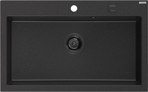 Mexen Elix fregadero de granito de 1 cubeta 800 x 500 mm, negro/plateado metálico, sifón negro - 6527801005-73-B