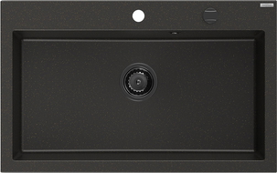 Mexen Elix Granitspüle 1-beckig 800 x 500 mm, schwarz/gold metallic, schwarzer Siphon - 6527801005-75-B