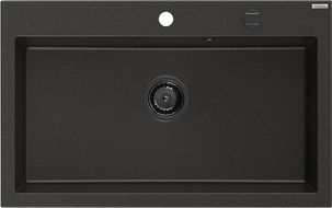 Mexen Elix lava-louça em granito com 1 cuba 800 x 500 mm, preto/dourado metálico, sifão preto - 6527801005-75-B