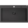Mexen Elix Granitspüle 1-Becken 800 x 500 mm, Schwarz gesprenkelt, Schwarzer Siphon - 6527801005-76-B