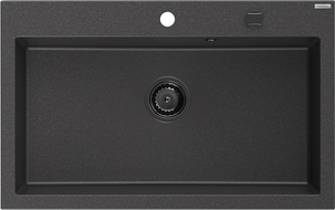 Mexen Elix granitā izlietne ar vienu nodalījumu 800 x 500 mm, melna ar plankumiem, melns sifons - 6527801005-76-B