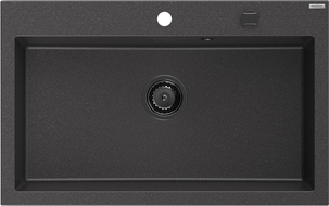 Mexen Elix Granitspüle 1-Becken 800 x 500 mm, Schwarz gesprenkelt, Schwarzer Siphon - 6527801005-76-B