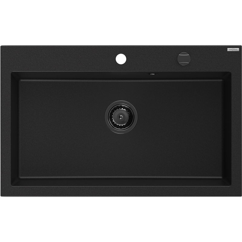Mexen Elix fregadero de granito de 1 seno 800 x 500 mm, negro, sifón negro - 6527801005-77-B