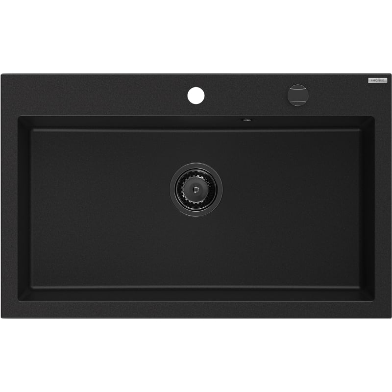 Mexen Elix Granitspüle 1-beckig 800 x 500 mm, schwarz, goldener Siphon - 6527801005-77-B