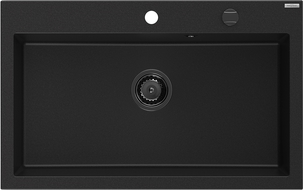 Mexen Elix granitno pomivalno korito z eno komoro 800 x 500 mm, črno, črni sifon - 6527801005-77-B