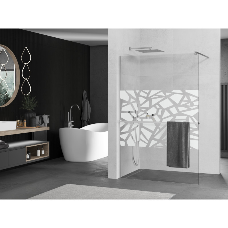 Mexen Kioto+ Duschwand mit Ablage Walk-in 100 x 200 cm, weißes Muster, Chrom - 800-100-121-01-85