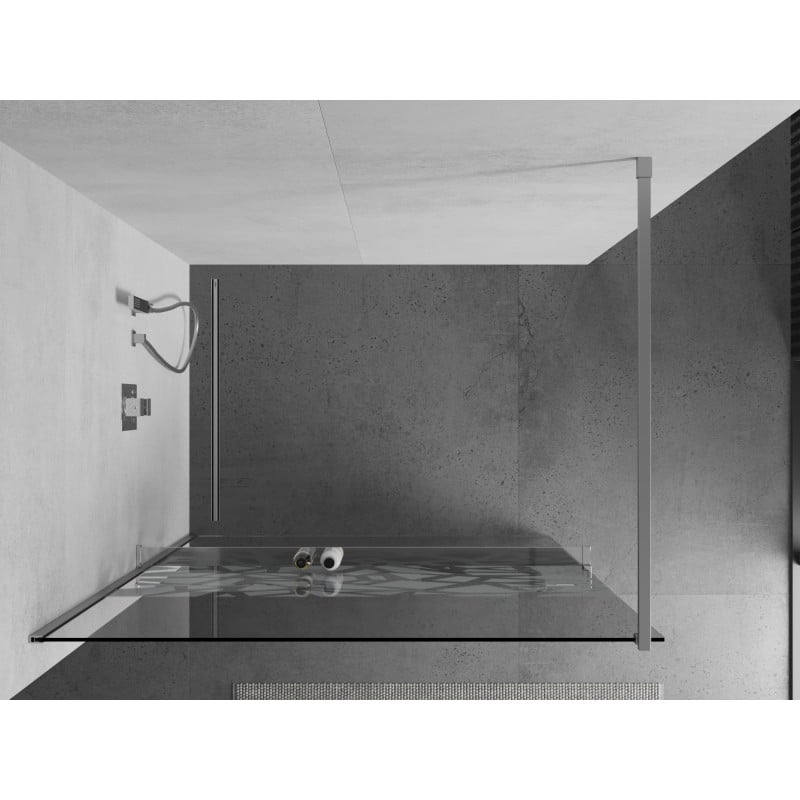 Mexen Kioto+ ścianka prysznicowa z półką Walk-in 100 x 200 cm, biały wzór, chrom - 800-100-121-01-85