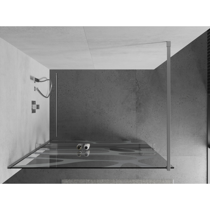 Mexen Kioto+ ścianka prysznicowa z półką Walk-in 90 x 200 cm, biała fala, chrom - 800-090-121-01-97