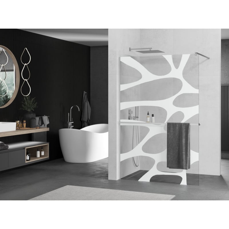 Mexen Kioto+ mampara de ducha con estante Walk-in 120 x 200 cm, ola blanca, cromo - 800-120-121-01-97