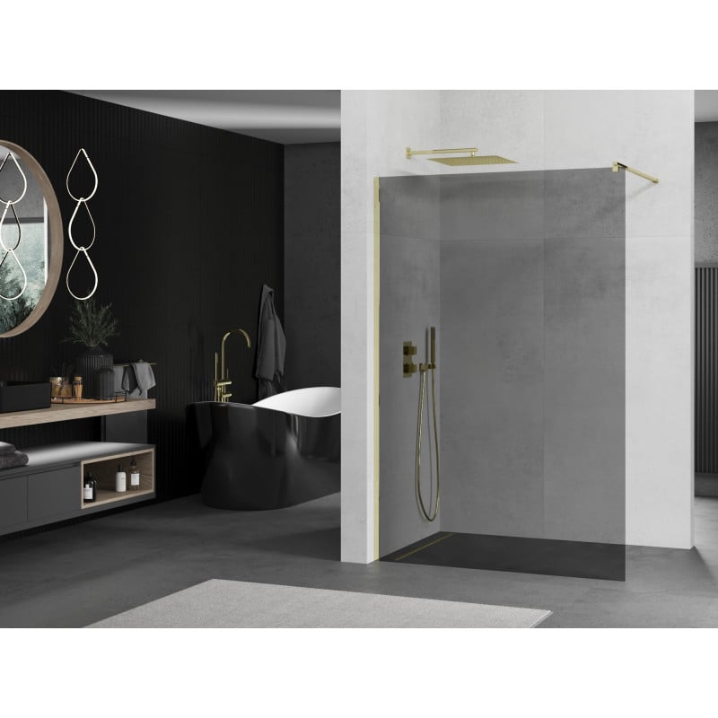 Mexen Kioto Walk-in Duschwand 130 x 200 cm, Graphit 8 mm, Gold - 800-130-101-50-40