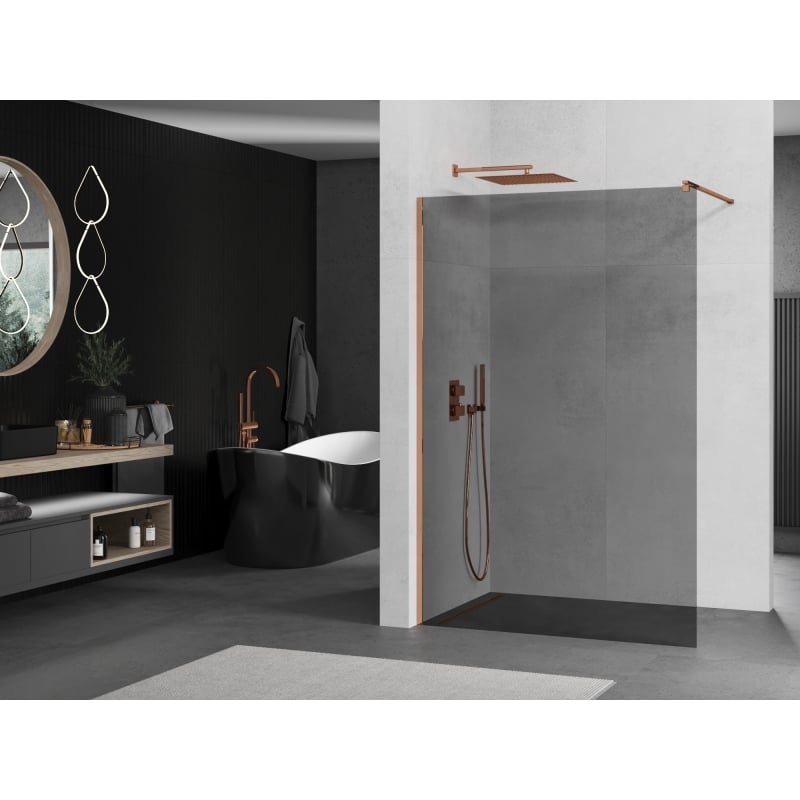 Mexen Kioto Walk-in Shower Wall 130 x 200 cm, Graphite 8 mm, Rose Gold - 800-130-101-60-40