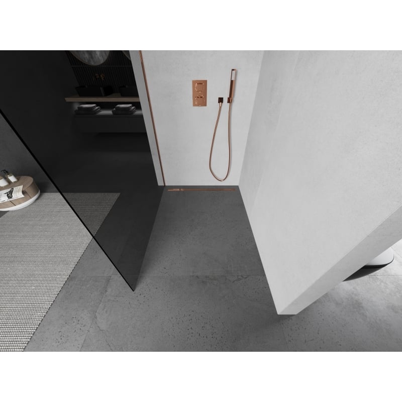 Mexen Kioto Walk-in Shower Wall 130 x 200 cm, Graphite 8 mm, Rose Gold - 800-130-101-60-40