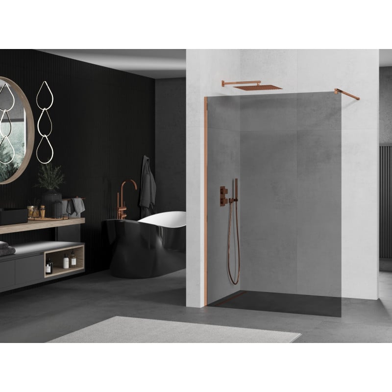 Mexen Kioto mampara de ducha Walk-in 140 x 200 cm, grafito 8 mm, oro rosado - 800-140-101-60-40