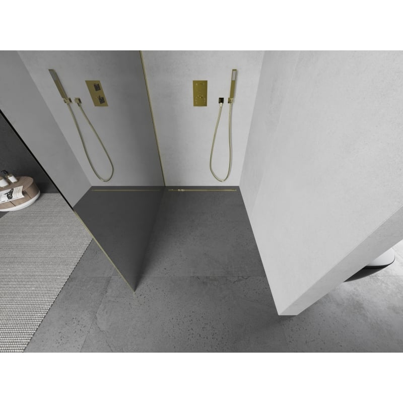 Mexen Kioto ścianka prysznicowa Walk-in 140 x 200 cm, lustro 8 mm, złota - 800-140-101-50-50