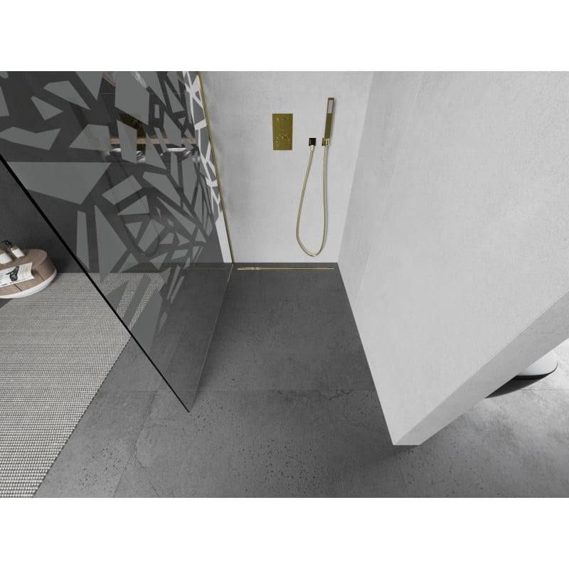 Mexen Kioto Walk-In Duschwand 70 x 200 cm, weißes Muster 8 mm, gold - 800-070-101-50-85