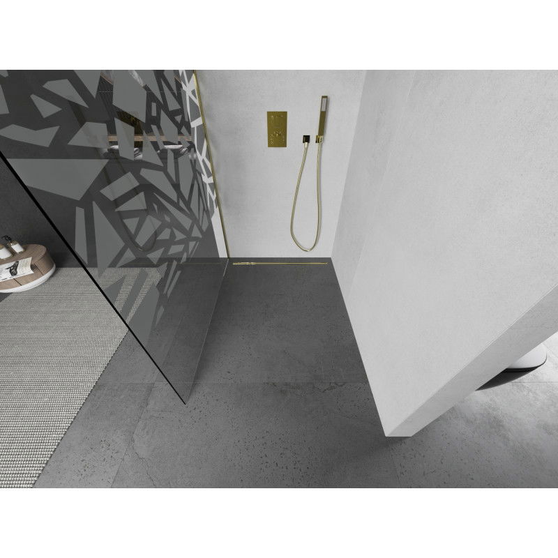 Mexen Kioto parete doccia Walk-in 80 x 200 cm, motivo bianco 8 mm, oro - 800-080-101-50-85