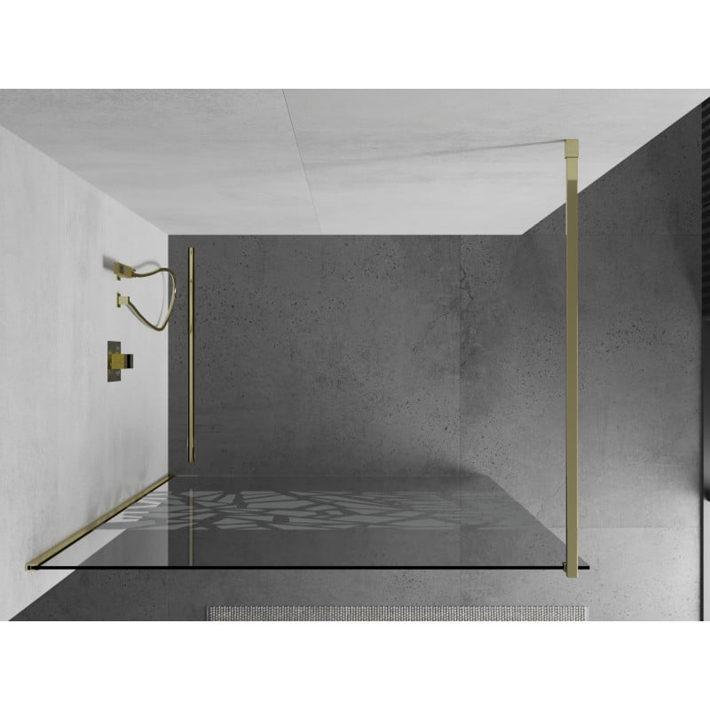 Mexen Kioto pared de ducha Walk-in 130 x 200 cm, diseño blanco 8 mm, dorada - 800-130-101-50-85