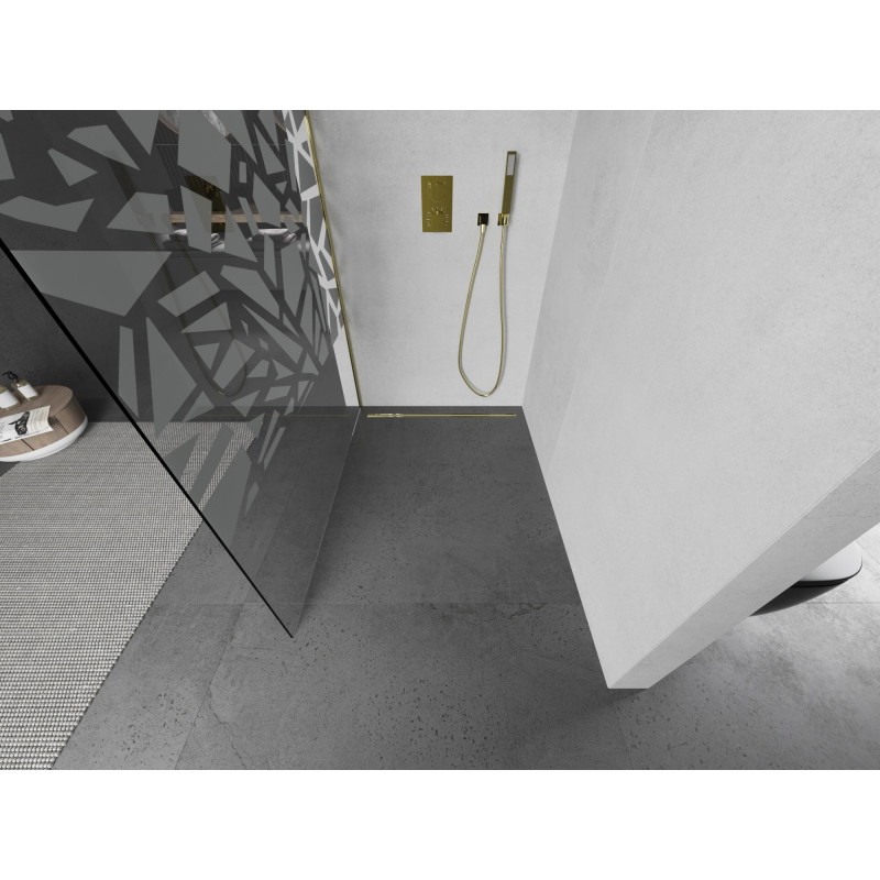 Mexen Kioto dušisein Walk-in 130 x 200 cm, valge muster 8 mm, kuldne - 800-130-101-50-85
