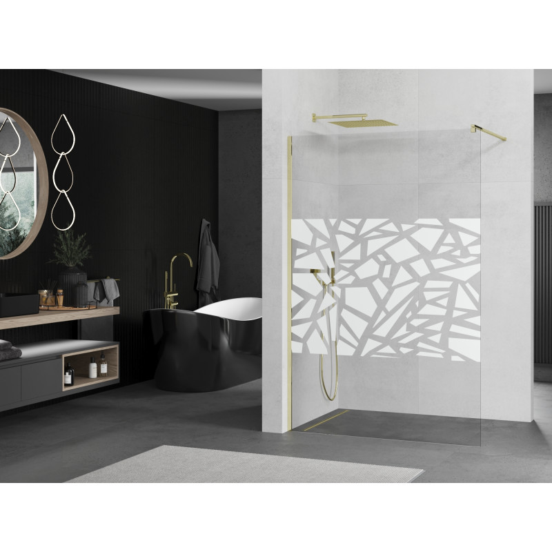 Mexen Kioto paroi de douche Walk-in 140 x 200 cm, motif blanc 8 mm, doré - 800-140-101-50-85