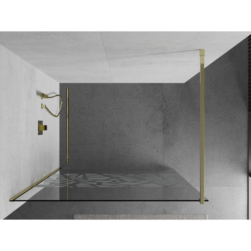 Mexen Kioto Dušisein Walk-in 140 x 200 cm, valge muster 8 mm, kuldne - 800-140-101-50-85