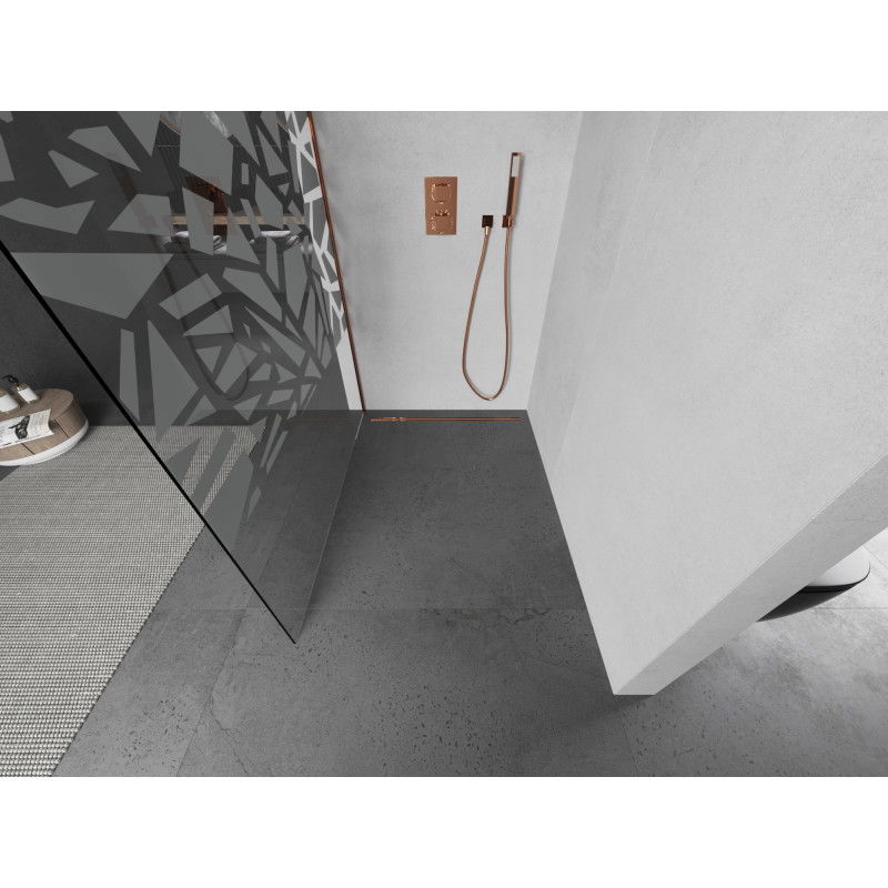 Mexen Kioto parede de duche Walk-in 70 x 200 cm, padrão branco 8 mm, ouro rosa - 800-070-101-60-85