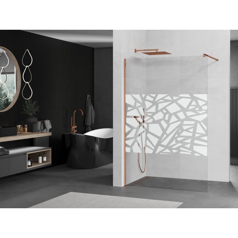 Mexen Kioto ścianka prysznicowa Walk-in 80 x 200 cm, biały wzór 8 mm, różowe złoto - 800-080-101-60-85