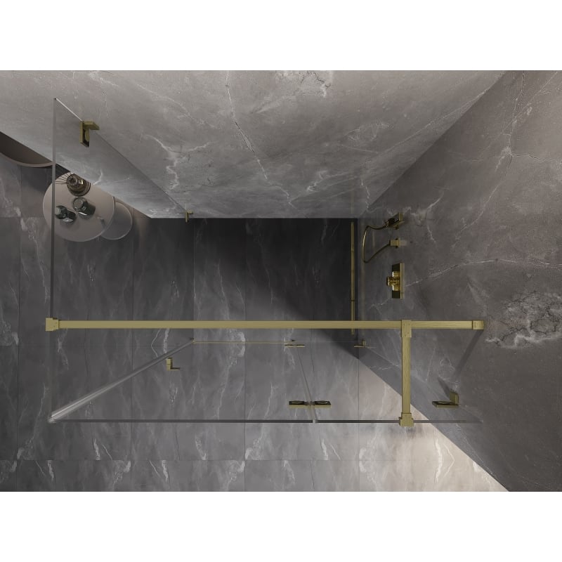 Mexen Lunar T desna preklopna tuš kabina 140 x 80 cm, prozirna, zlatna brušena - 834T-140-080-55-00-P