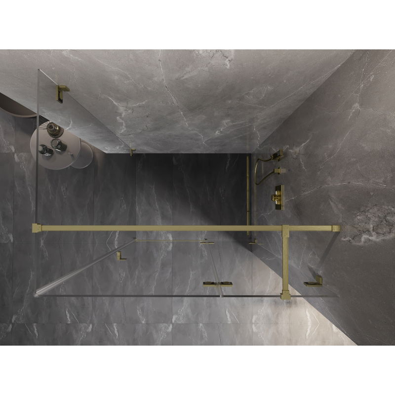 Mexen Lunar T rietsche Duschkabinn, rechts opklappbar 140 x 90 cm, transparent, gebrost Goud - 834T-140-090-55-00-P