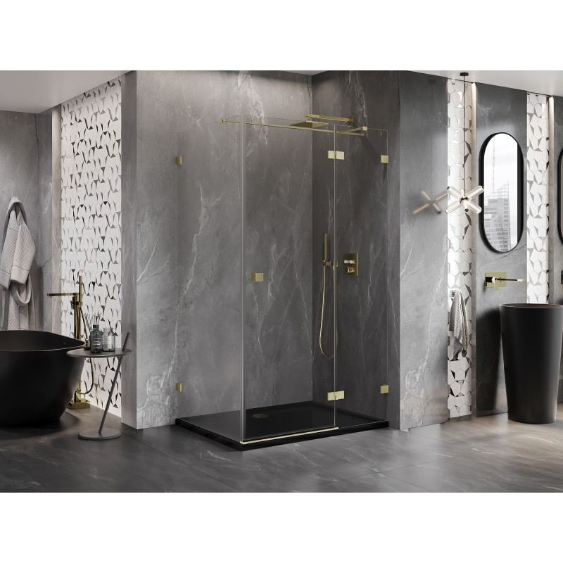Mexen Lunar T desna preklopna tuš kabina 110 x 100 cm, prozirna, četkano zlatna - 834T-110-100-55-00-P