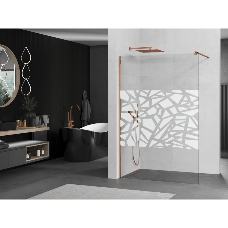 Mexen Kioto inloopdouchewand 130 x 200 cm, wit patroon 8 mm, roze goud - 800-130-101-60-85