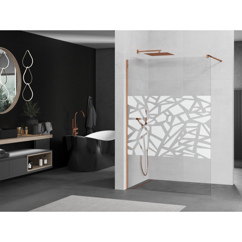 Mexen Kioto Dušisein Walk-in 140 x 200 cm, valge muster 8 mm, roosa kuld - 800-140-101-60-85