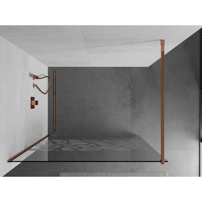 Mexen Kioto parede de duche Walk-in 140 x 200 cm, padrão branco 8 mm, ouro rosa - 800-140-101-60-85