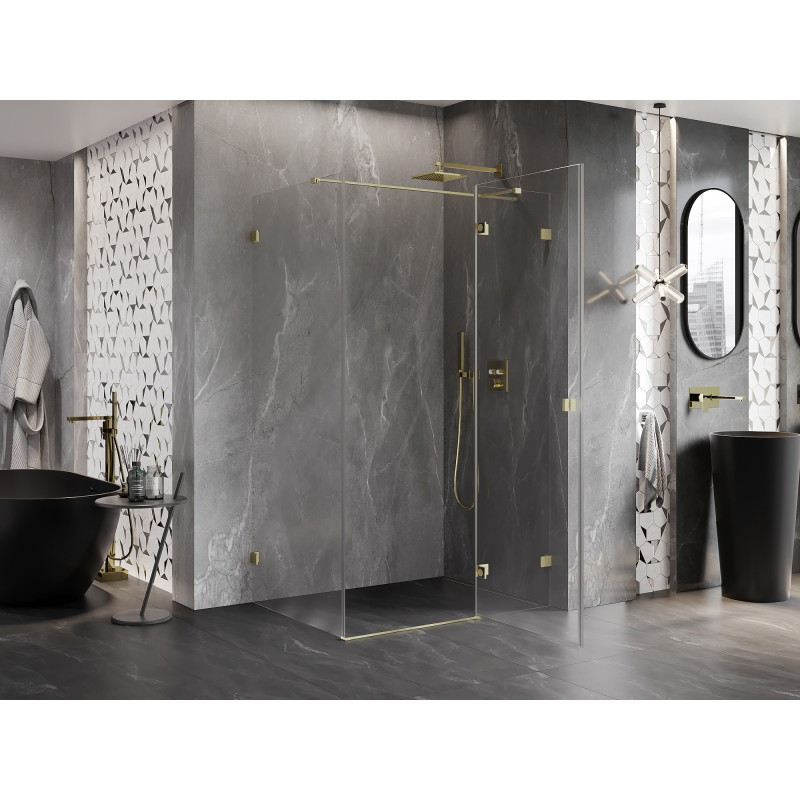 Mexen Lunar T desna preklopna tuš kabina 125 x 100 cm, prozirna, brušeno zlatno - 834T-125-100-55-00-P