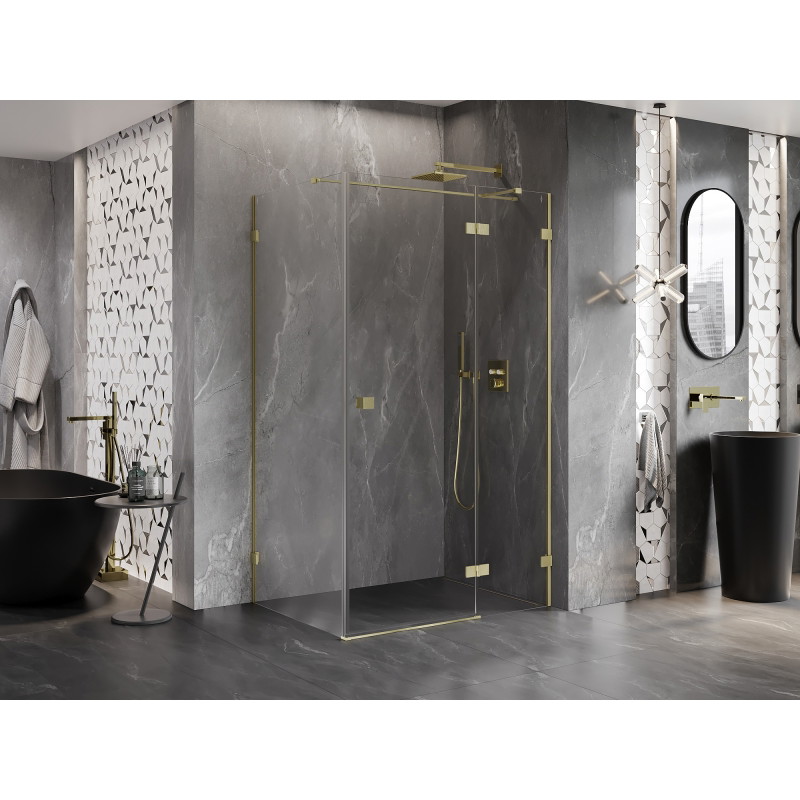 Mexen Lunar T desna otklopna tuš kabina 135 x 100 cm, prozirna, zlatna brušena - 834T-135-100-55-00-P
