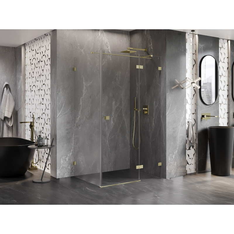 Mexen Lunar T desna otklopna tuš kabina 135 x 100 cm, prozirna, zlatna brušena - 834T-135-100-55-00-P