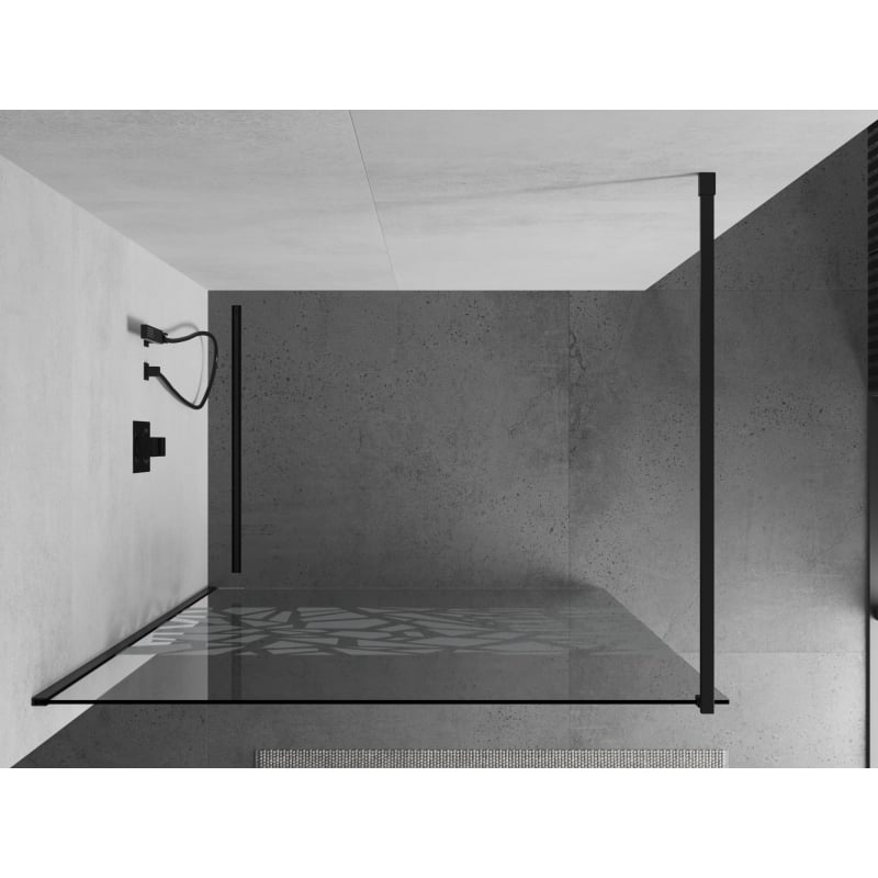 Mexen Kioto ścianka prysznicowa Walk-in 90 x 200 cm, biały wzór 8 mm, czarna - 800-090-101-70-85