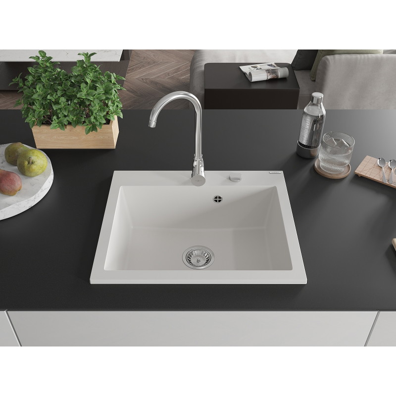 Mexen Elix ühekambriline graniitvalamu 600 x 500 mm, valge, kroomitud sifoon - 6525601005-20