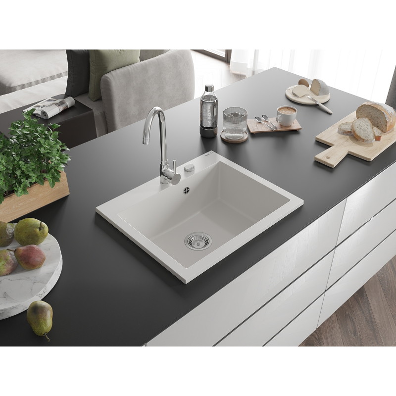 Mexen Elix ühekambriline graniitvalamu 600 x 500 mm, valge, kroomitud sifoon - 6525601005-20